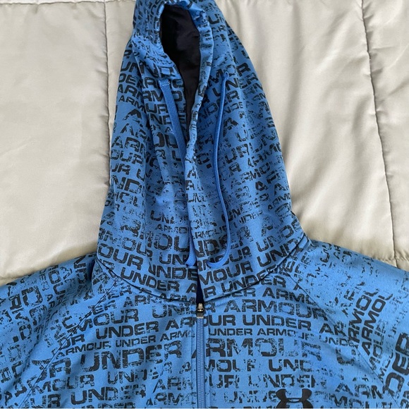 Under Armour Blue Fleece-lined Zipper Hoodie with Logo Print - Picture 3 of 13